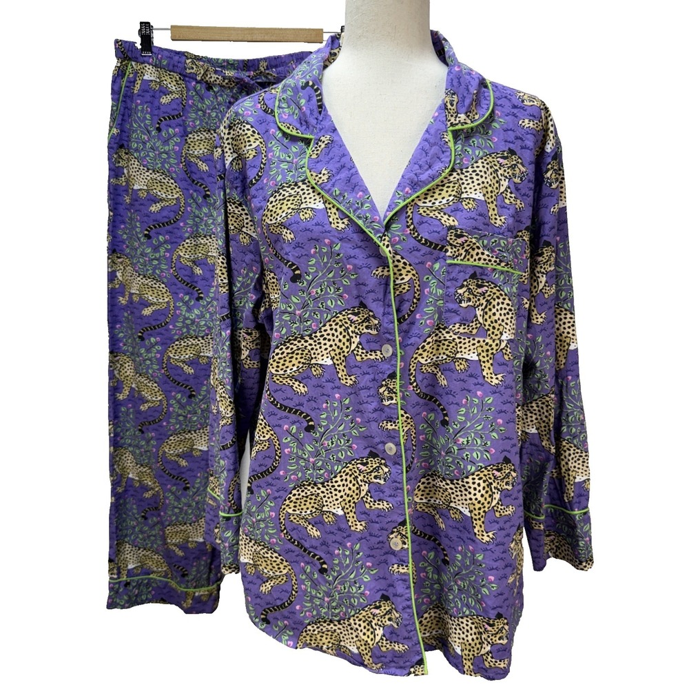 PrintFresh Long Pajama Set Size L‎ Purple Bagheera Leopard Print Organic Cotton